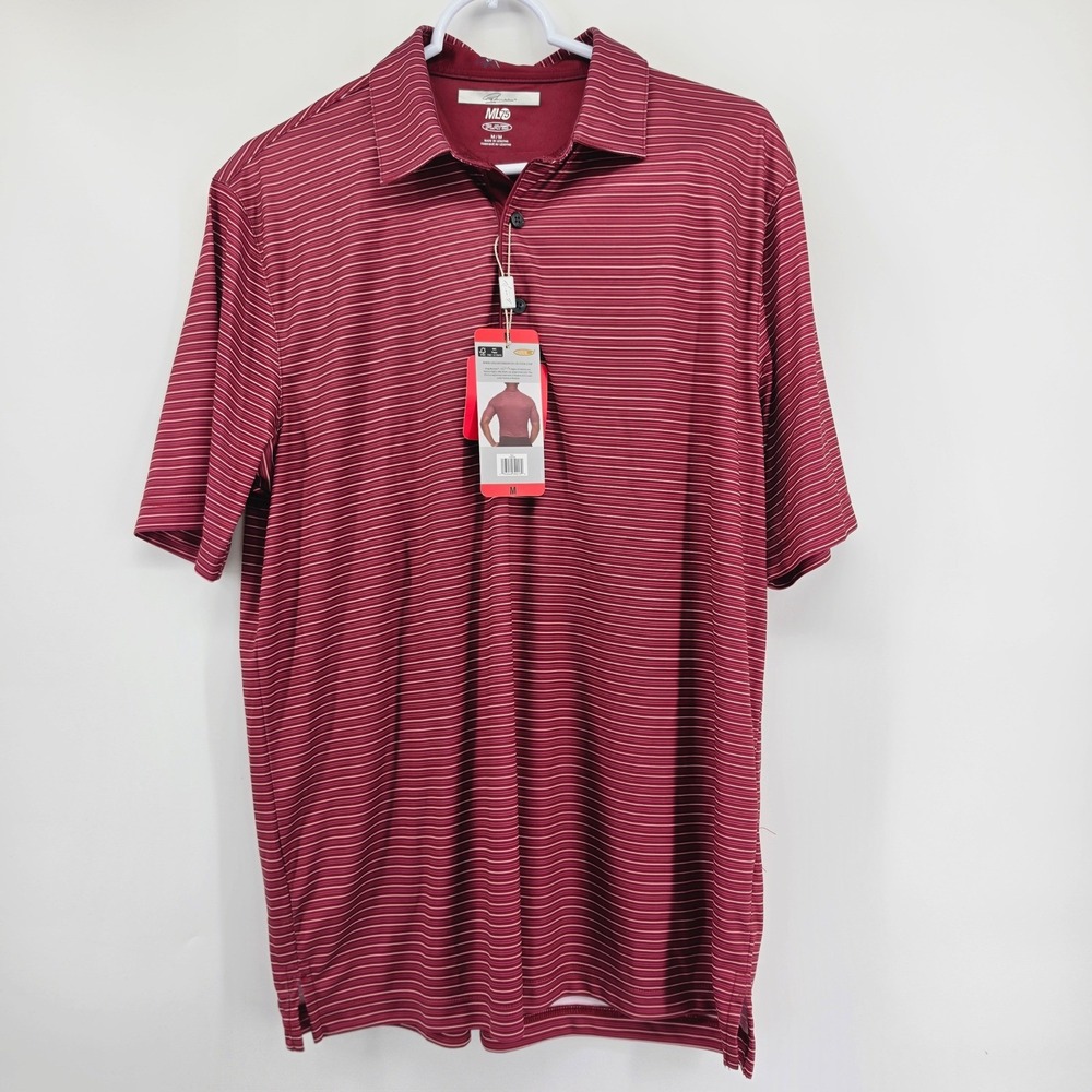 Greg Norman ML75 Play Dry Golf Polo Shirt Mens Medium Burgundy Striped NWT